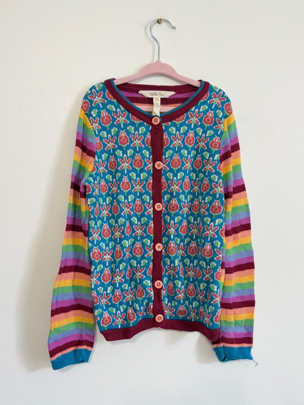Matilda Jane Girl’s Floral Stripe Knit Cardigan Multicolor Sweater Size 8